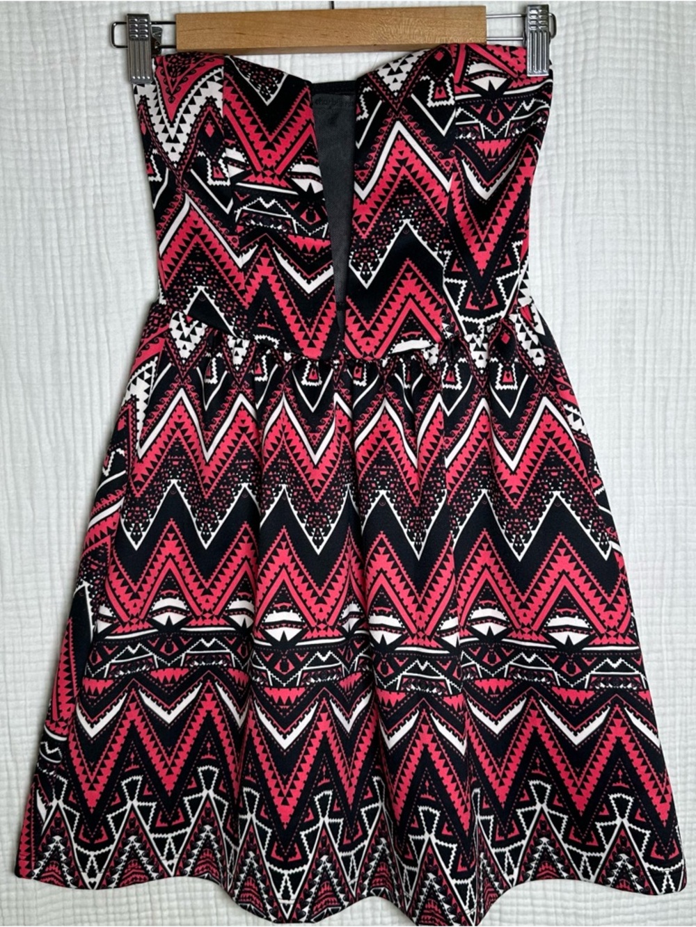 Womens Y2K Strapless Sweetheart Tribal Geo Print Mini Sheer DRESS-XS-80’s VIBE!